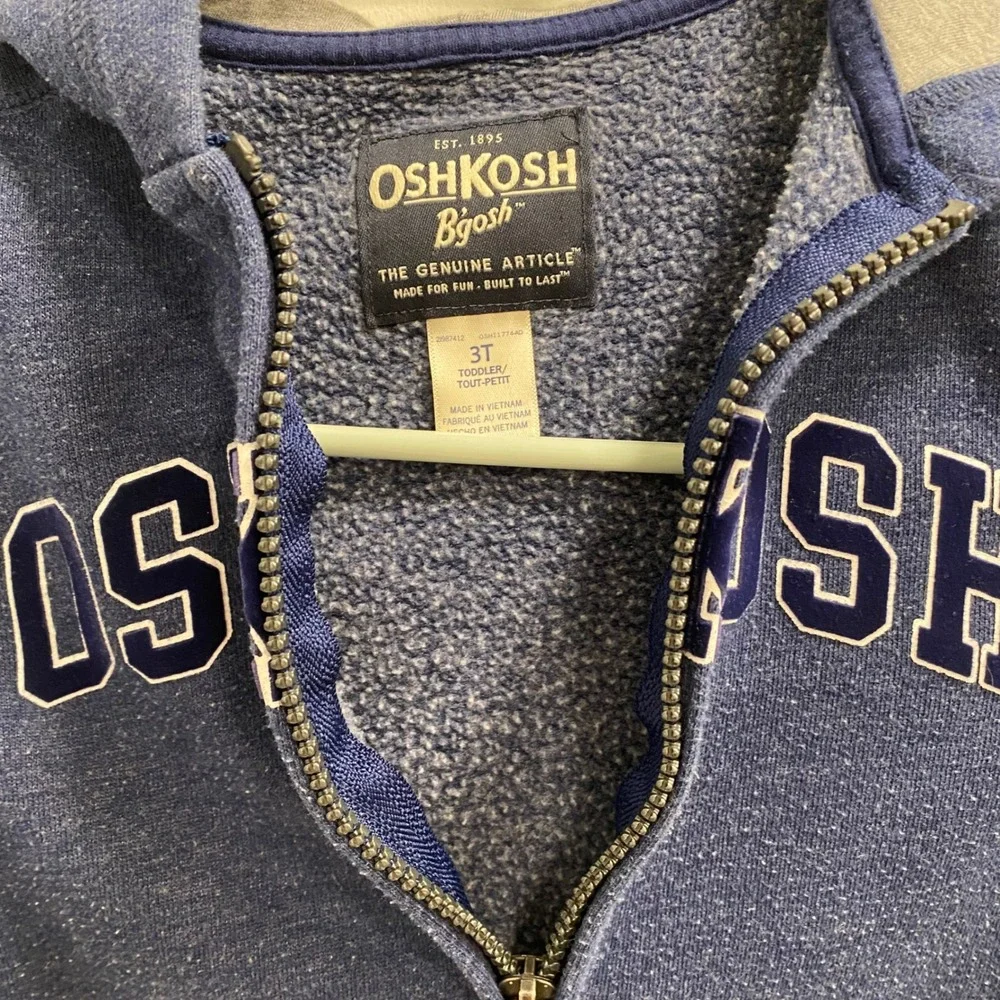 OshKosh B'gosh Hoodie Toddler 3T Blue Full Zip Logo Varsity Stripe Fleece Jacket